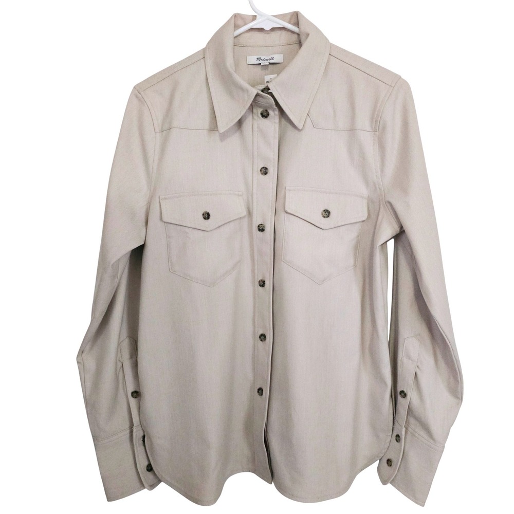 Madewell Western Button-Up Twill Shirt Pebble Stone NEW‎ Beige Neutral Minimal 6